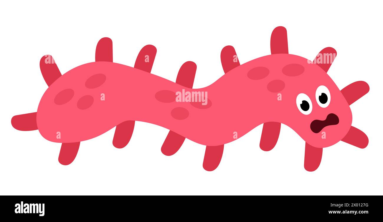 Mignon dessin animé rose caractère bactéries, microbe, germe. Organisme de microbiologie. Mascotte exprimant l'émotion. Illustration d'enfants vectoriels dans la conception plate. Illustration de Vecteur