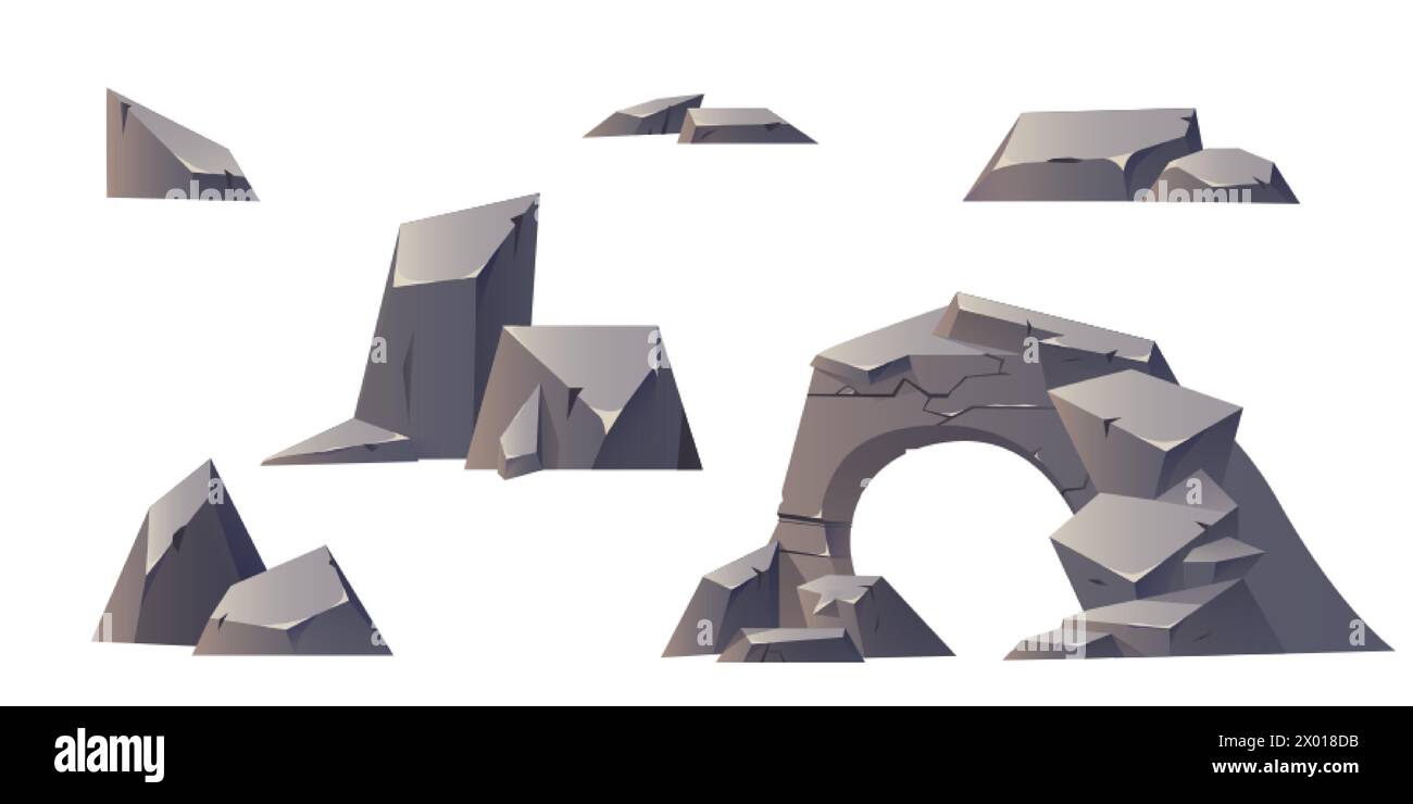 Pierres rocheuses serties isolées sur fond blanc. Illustration vectorielle de dessins animés de blocs de grès avec une surface fissurée inégale, des montagnes ou des terres désertiques Illustration de Vecteur Pierres rocheuses serties isolées sur fond blanc. Illustration vectorielle de dessins animés de blocs de grès avec une surface fissurée inégale, des montagnes ou des terres désertiques Illustration de Vecteur