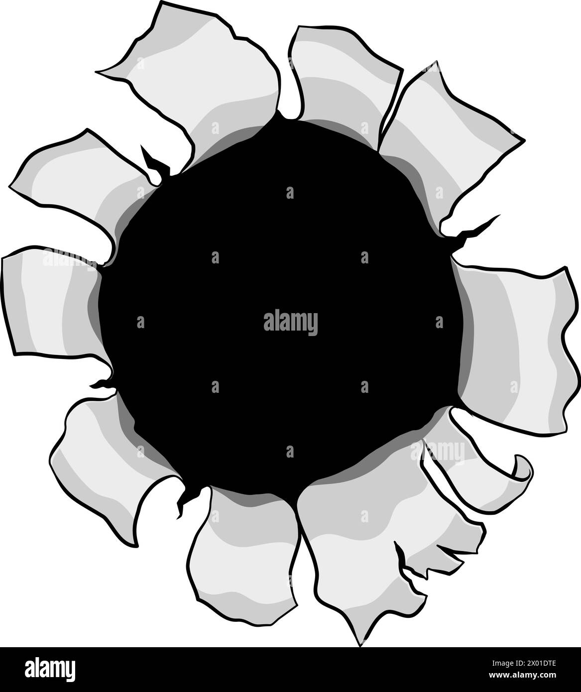 Pistolet de déchirure en papier métallique à trou de balle tiré à travers le mur Illustration de Vecteur