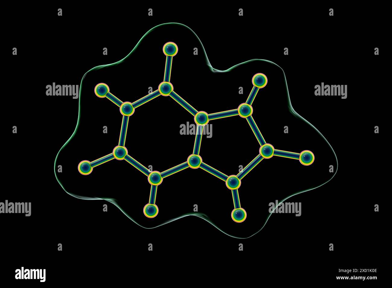 Illustration de la structure moléculaire de l'acide urique, un composé à signification clinique lié à la goutte et aux troubles métaboliques. Banque D'Images