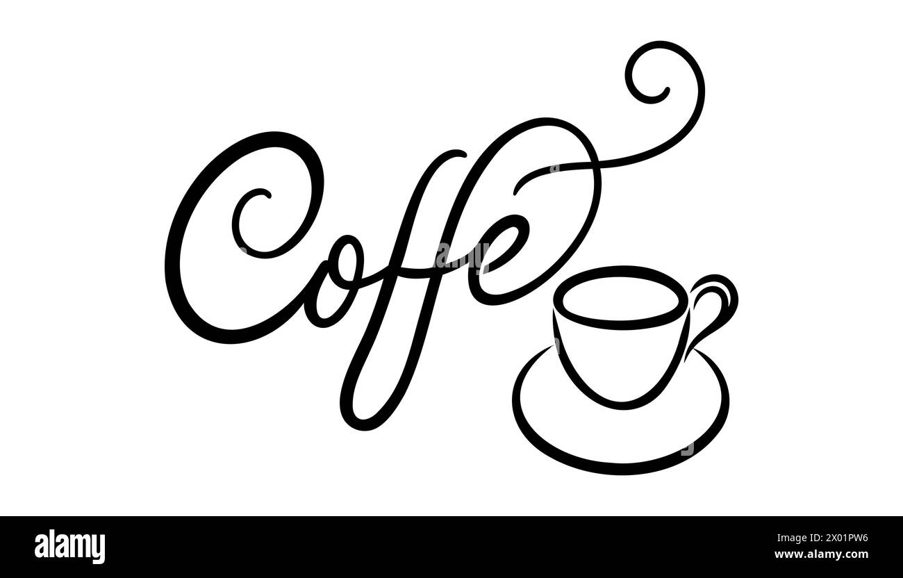 Logo vectoriel de café, typographie, signe en noir et blanc. Affiche publicitaire ou modèle de conception. Écrit à la main avec une calligraphie vectorielle de pinceau. Illustration de Vecteur