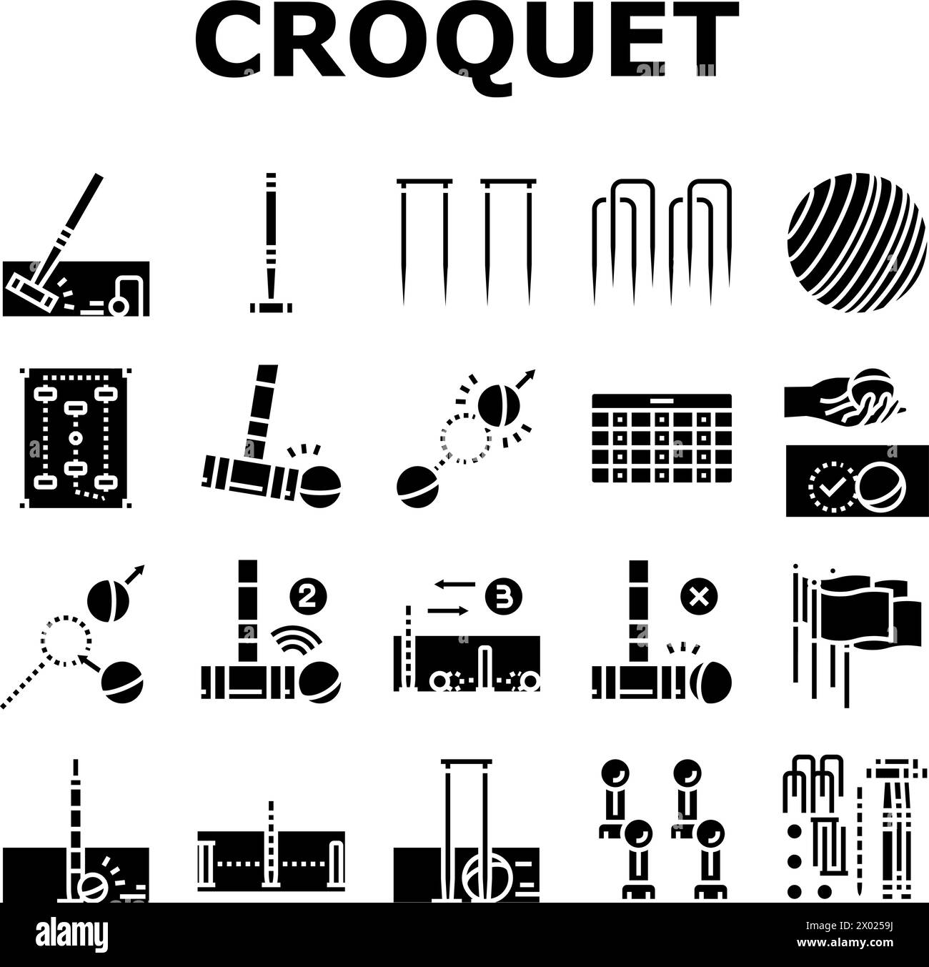 vecteur de jeu d'icônes de balle de jeu de maillet de croquet Illustration de Vecteur