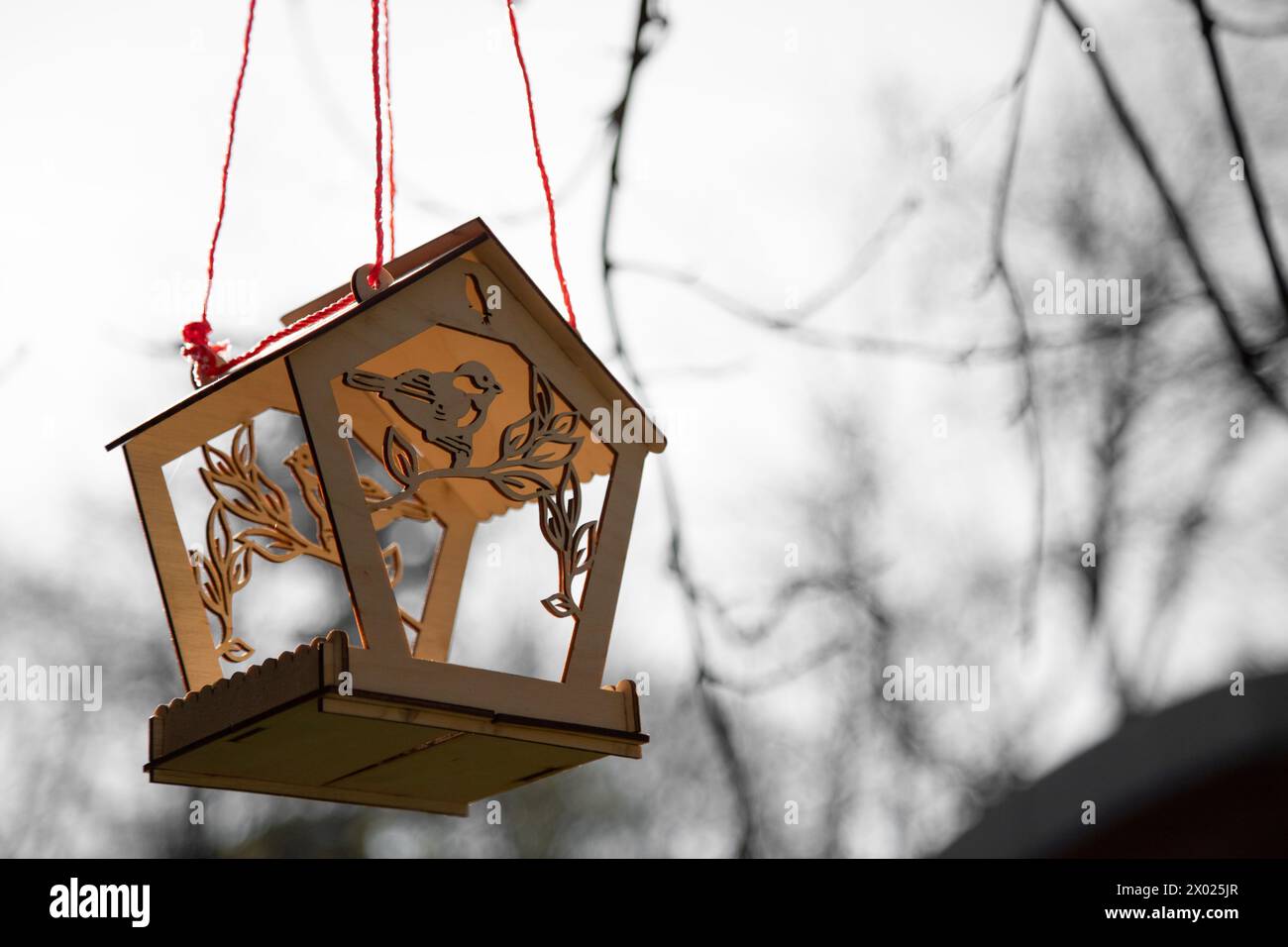 Mangeoire d'oiseaux sur l'arbre , espace de copie Banque D'Images