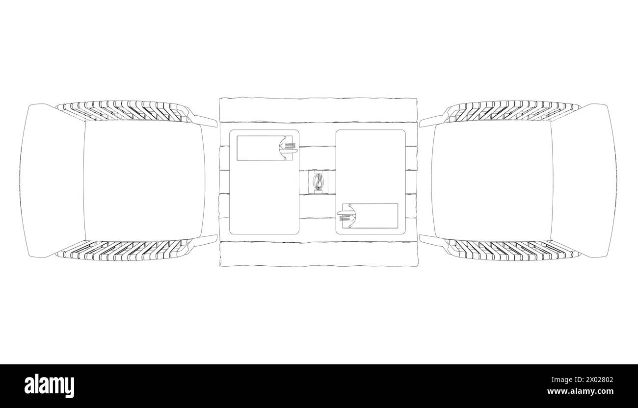 Contour de deux chaises et une table avec fourchettes, couteaux et serviettes. Vue de dessus. Illustration de Vecteur