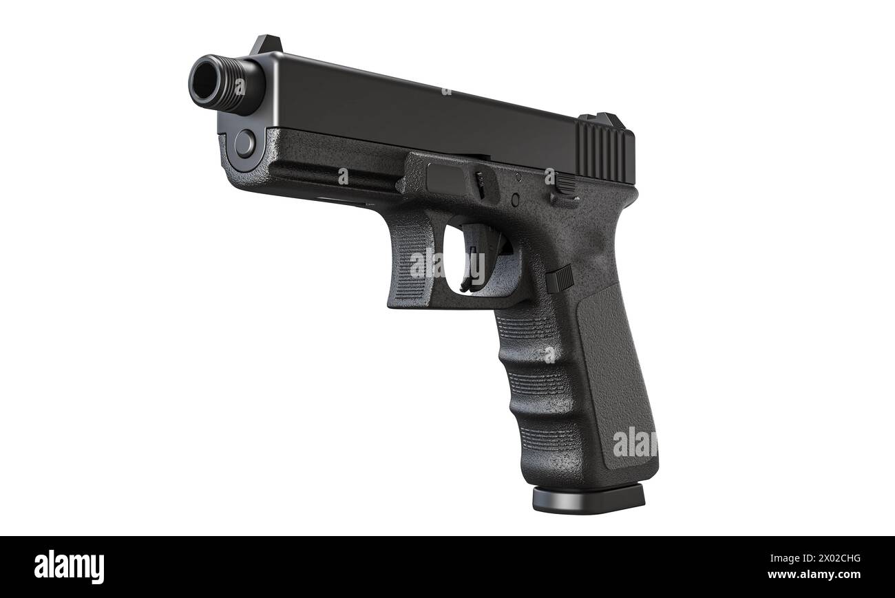 pistolet semi-automatique isolé sur fond blanc, rendu 3d. Banque D'Images
