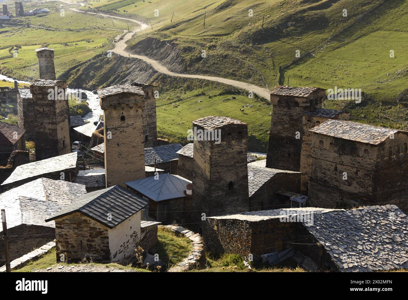 Village d'Ushguli, site du patrimoine mondial de l'UNESCO, Svaneti, Caucase, Géorgie, Asie centrale, Asie Banque D'Images