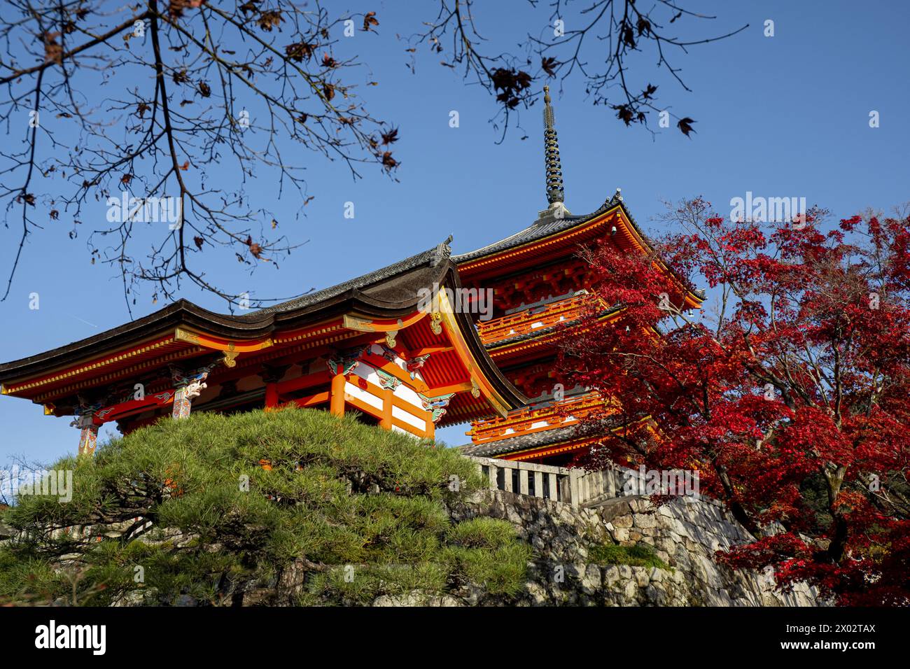 Temple bouddhiste Kiyomizu-dera complexe et pagode à Kyoto, site du patrimoine mondial de l'UNESCO, Honshu, Japon, Asie Banque D'Images