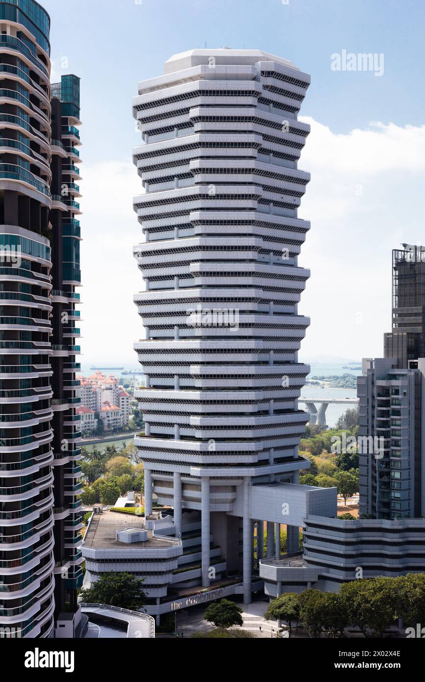 Le Concourse, gratte-ciel conçu par Paul Rudolph à Singapour pris de vue aérienne Banque D'Images