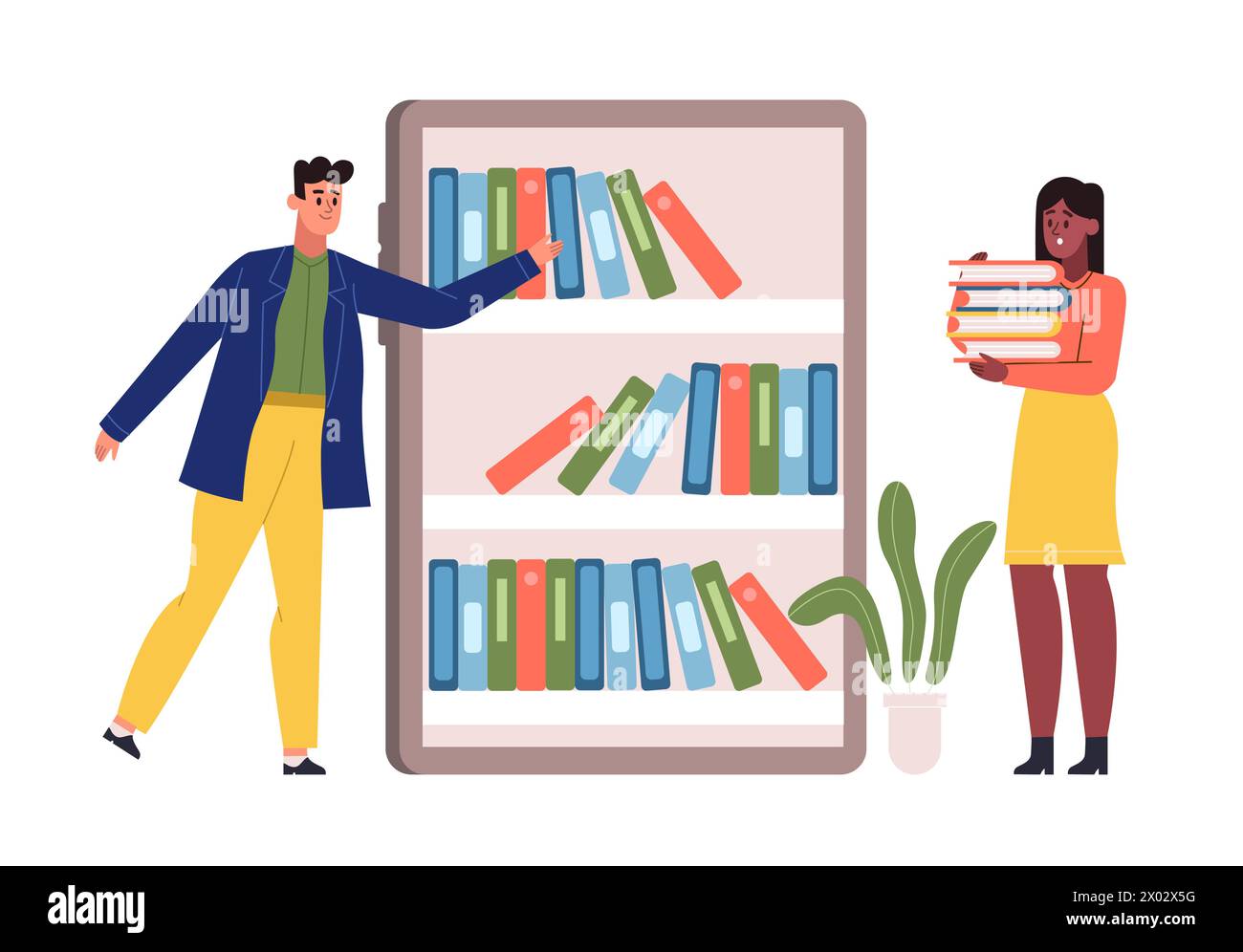 Les gens qui étudient et lisent des livres de bibliothèque à l'éducation Illustration de Vecteur