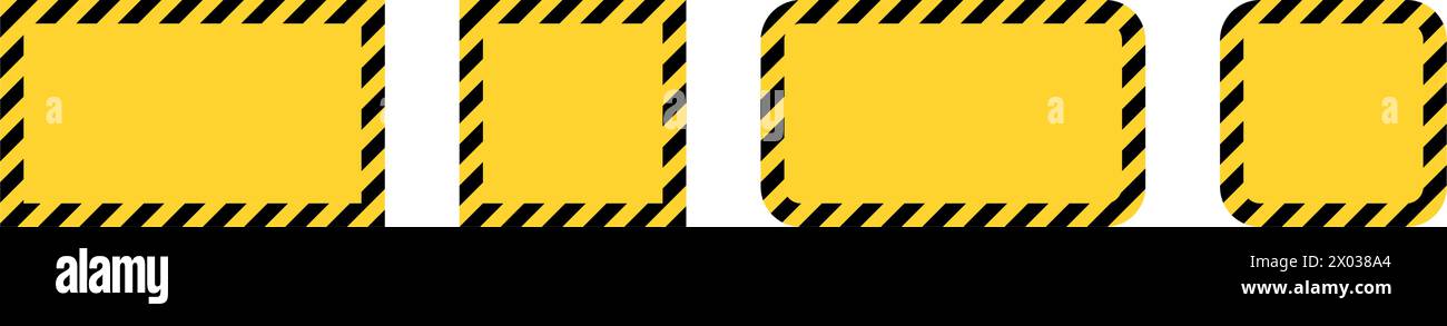 Encadrements de bande attention. La bordure d'avertissement jaune et noire est carrée et rectangulaire. Danger en construction ou sur la route. Illustration de Vecteur