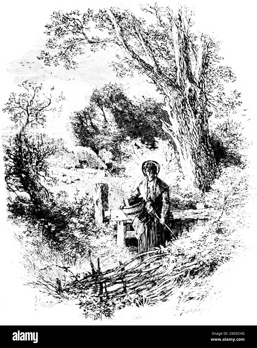 Illustration de Birket Foster de la pauvre Susan de Wordsworth, gravée par les frères Dalziel Banque D'Images