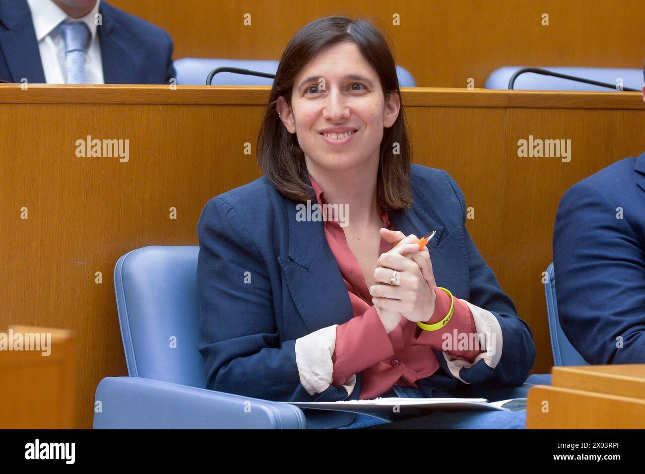 Italie, Rome, le 9 avril 2024 : Elly Schlein, secrétaire du Parti démocrate et chef de l'opposition, participe à la conférence "L'eau et le soleil, une combinaison parfaite" photo © Stefano Carofei/Sintesi/Alamy Live News Banque D'Images