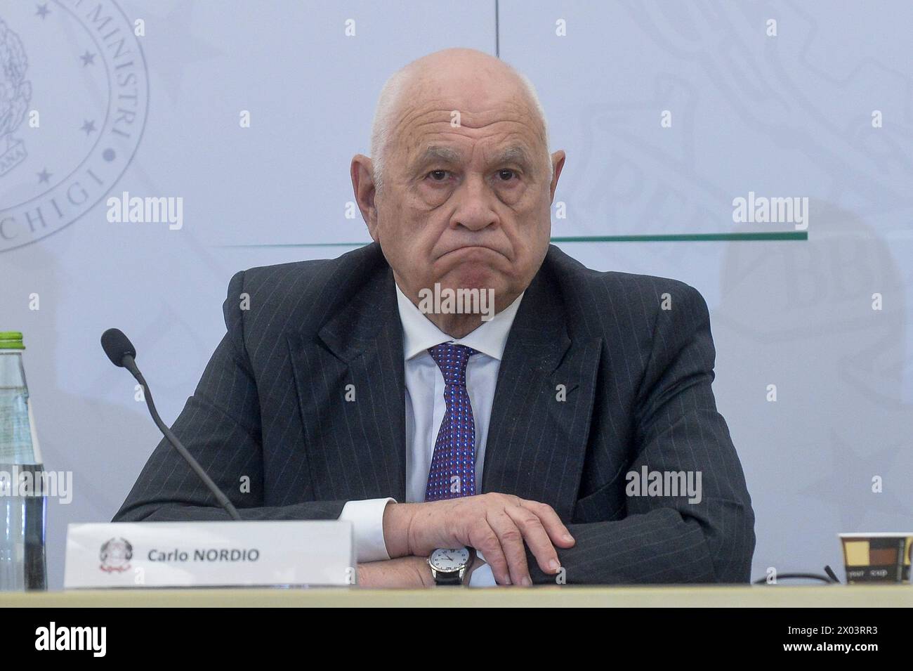 Italie, Rome, 9 avril 2024 : Carlo Nordio, ministre de la Justice, participe à la conférence de presse pour la présentation du projet "ensemble pour le sport" photo © Stefano Carofei/Sintesi/Alamy Live News Banque D'Images