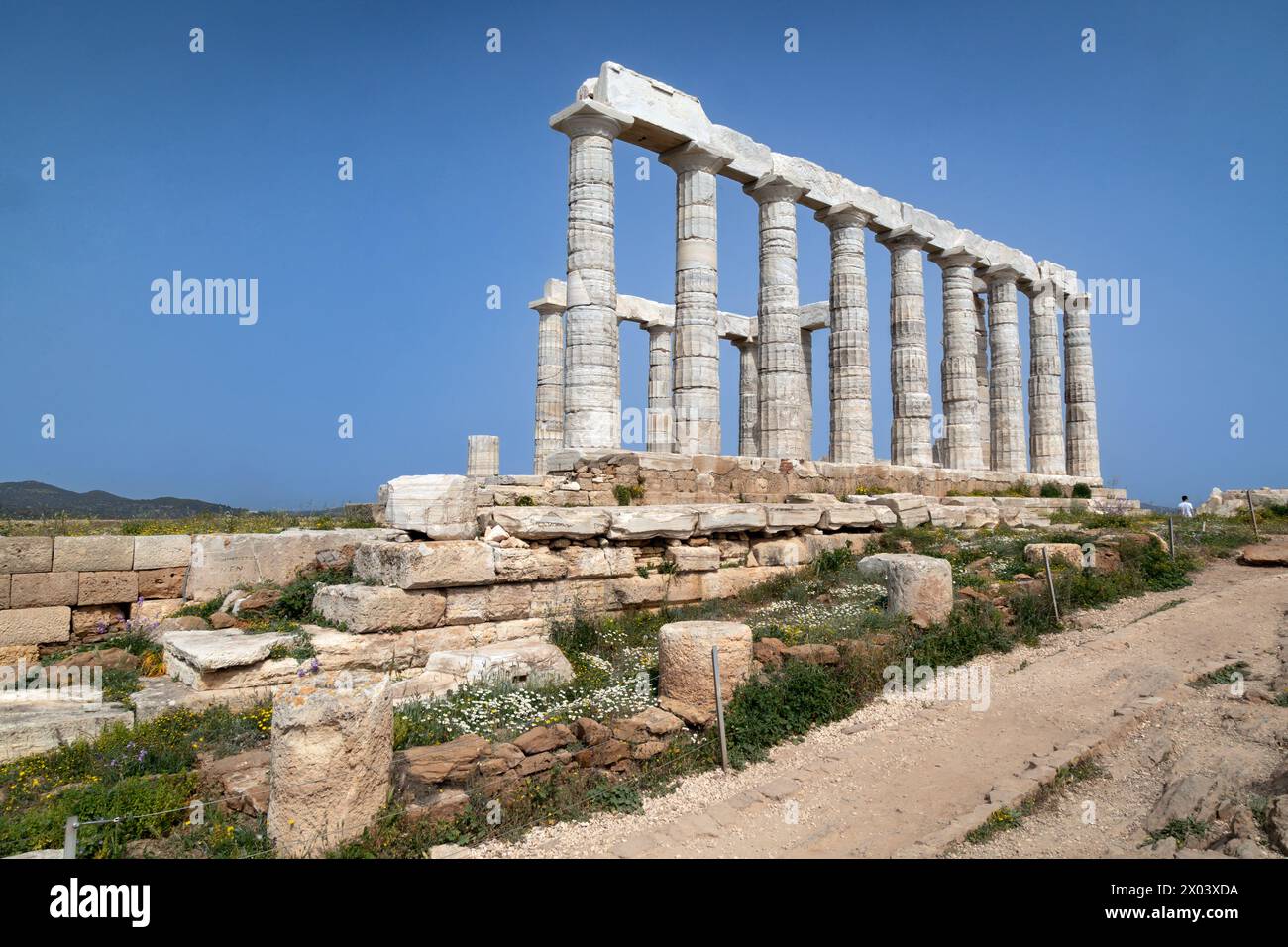 Temple de Poséidon au cap Sounion, construit vers 440 av. J.-C. Attique, Grèce. Banque D'Images