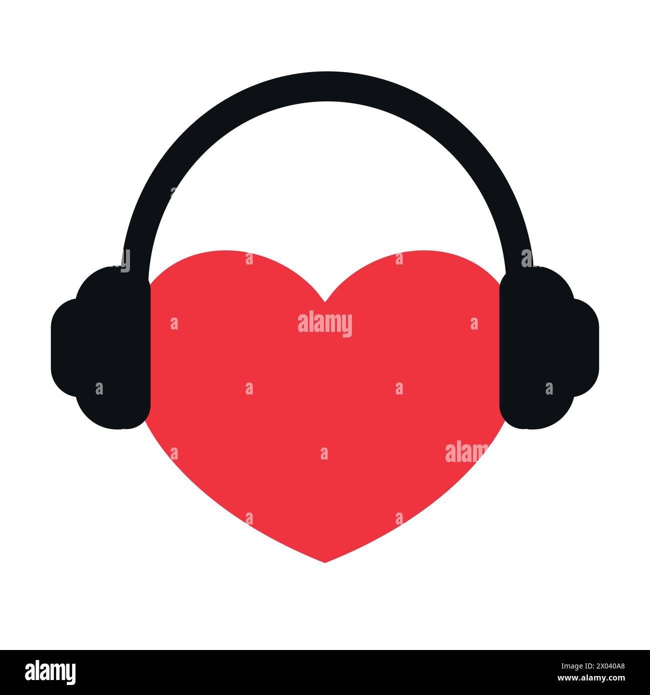 Cœur dans les écouteurs. Silhouette du casque. Icône cœur rouge. J'adore la musique. Conception plate. Illustration vectorielle Illustration de Vecteur