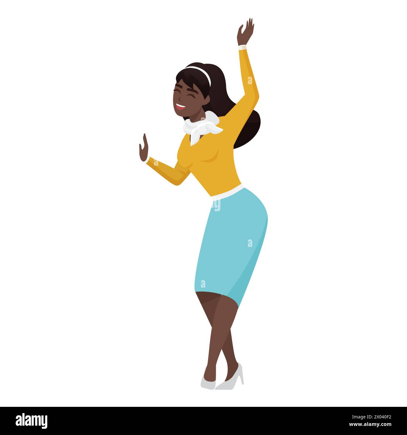 Femme heureuse en tenue formelle et talons hauts dansant amusant pour célébrer l'illustration vectorielle de succès Illustration de Vecteur