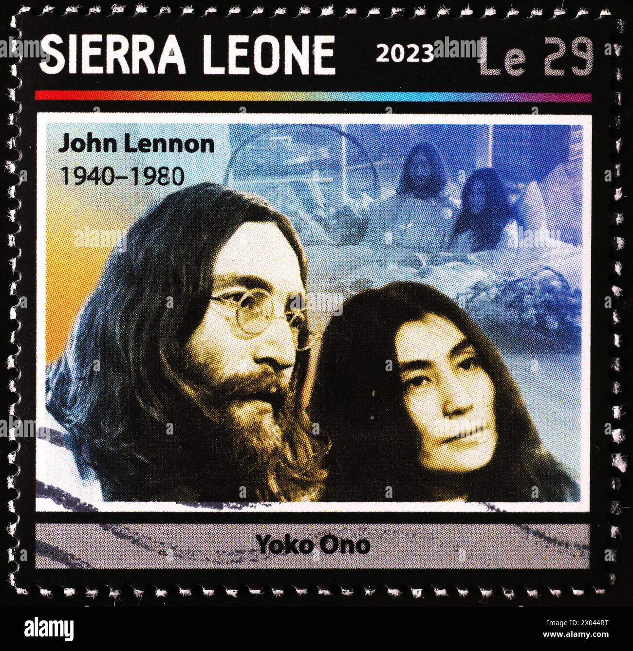 Portrait de John Lennon et Yoko Ono sur timbre-poste Banque D'Images