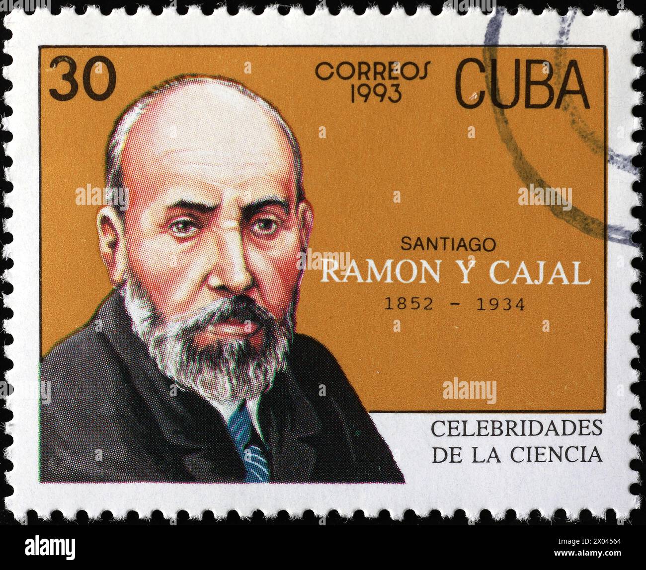 Portrait de Santiago Ramon y Cajal sur timbre-poste cubain Banque D'Images