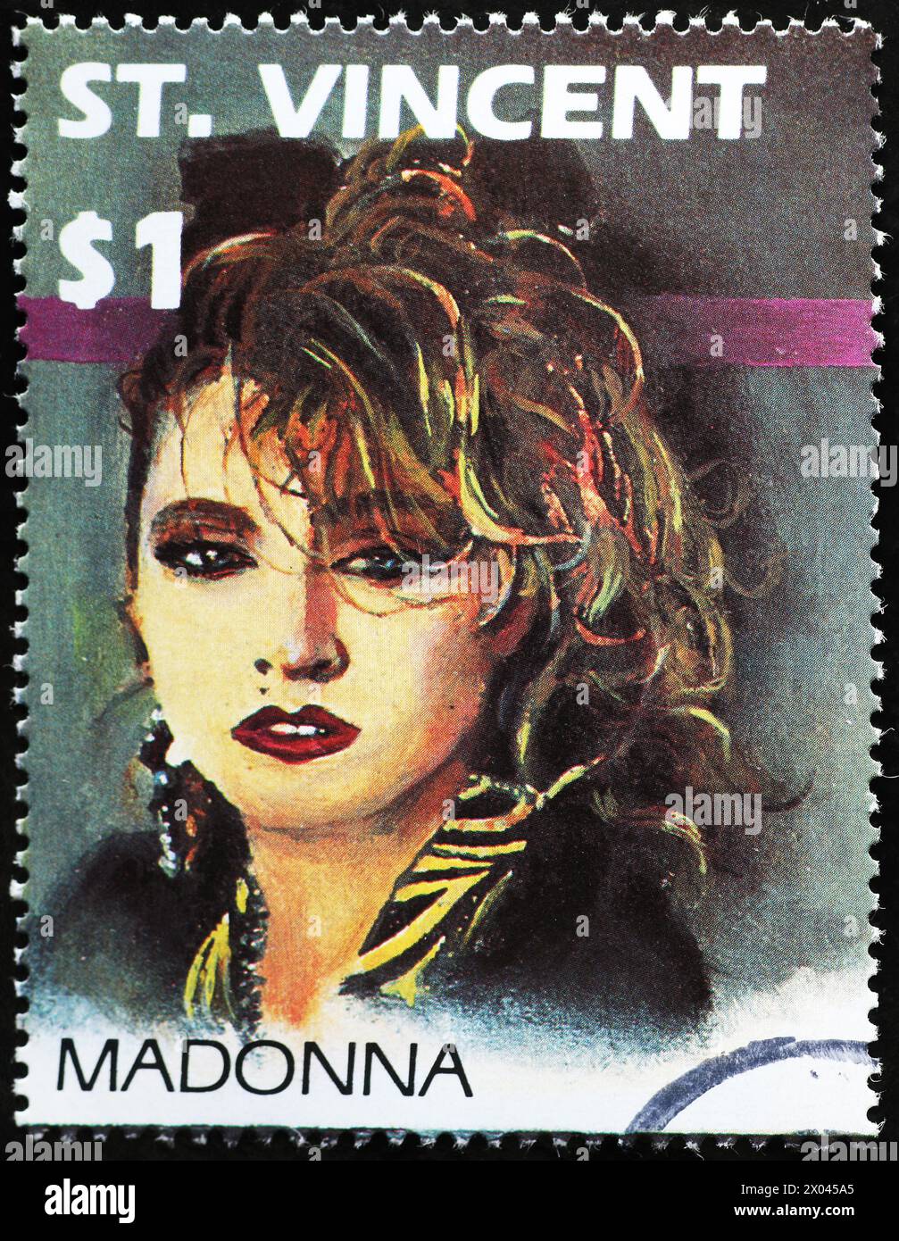 Singer Madonna sur timbre-poste de Saint Vincent Banque D'Images