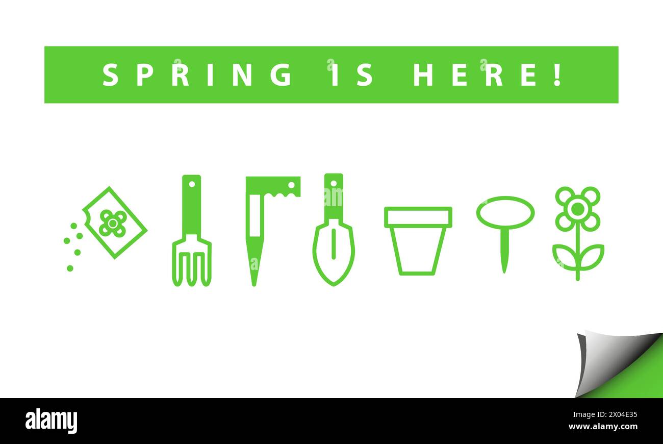 Outils de jardinage de printemps pour la plantation. Ensemble d'icônes. Illustration de Vecteur