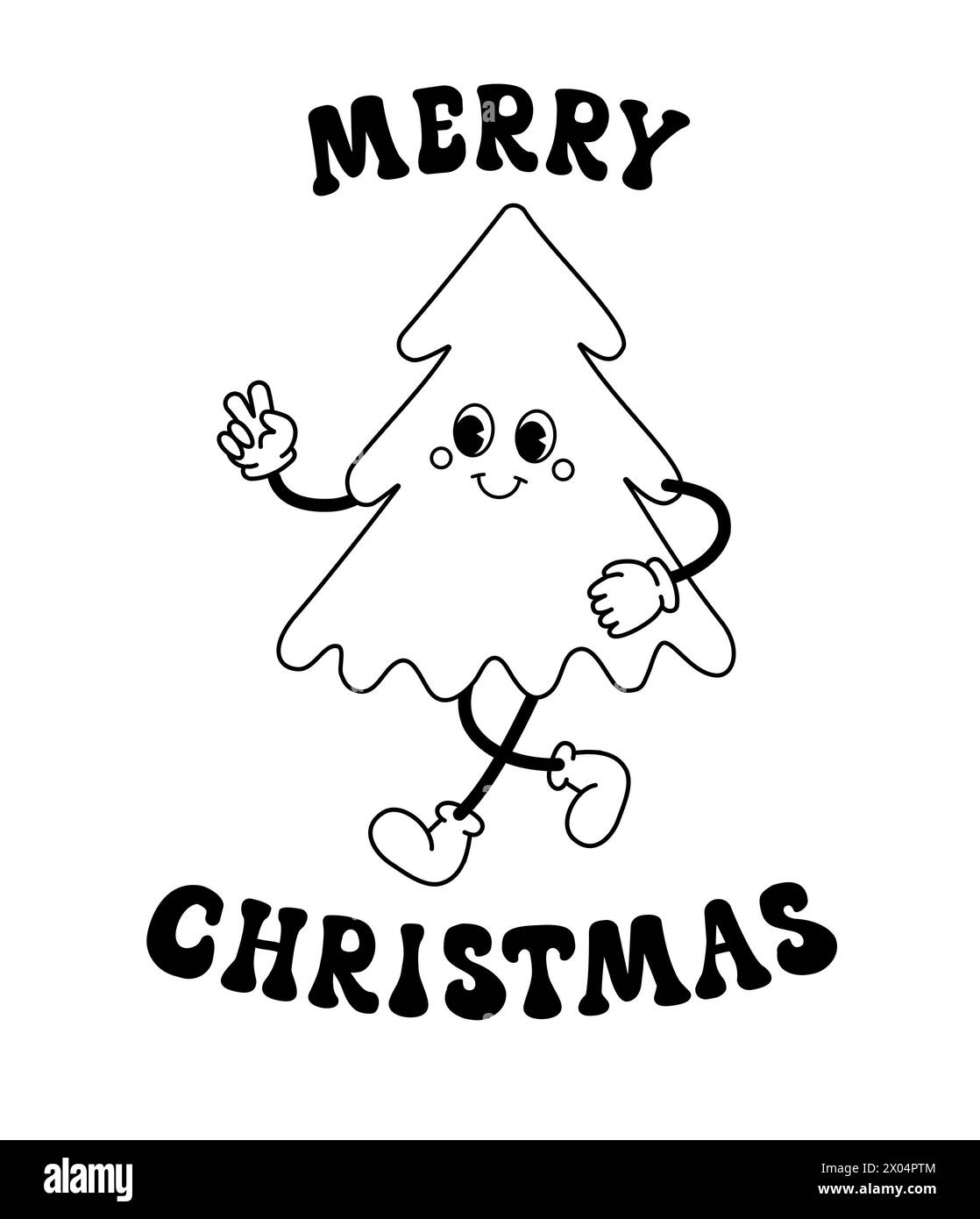 Arbre groovy de vecteur avec le texte joyeux Noël Illustration de Vecteur