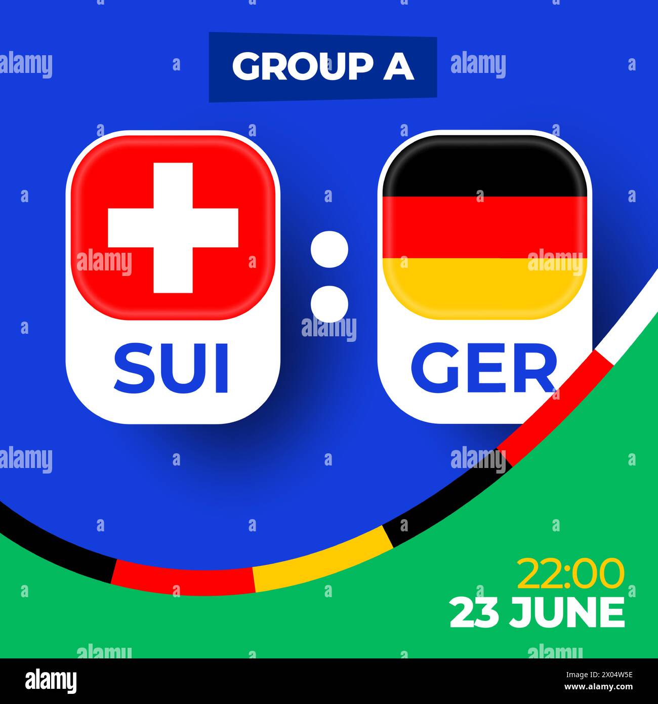 Suisse vs Allemagne football 2024 match versus. 2024 match de championnat en phase de groupes contre équipes intro sport contexte, compétition de championnat. Illustration de Vecteur