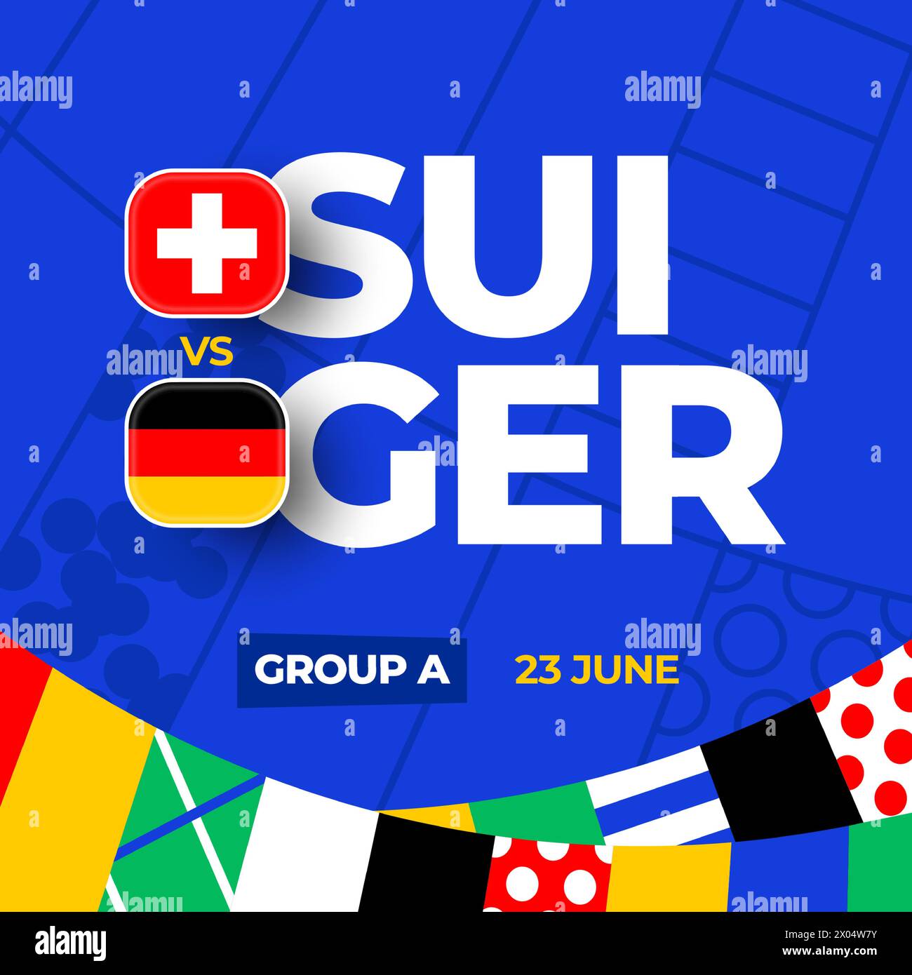 Suisse vs Allemagne football 2024 match versus. 2024 match de championnat en phase de groupes contre équipes intro sport contexte, compétition de championnat. Illustration de Vecteur