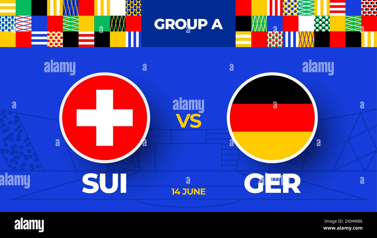 Suisse vs Allemagne football 2024 match versus. 2024 match de championnat en phase de groupes contre équipes intro sport contexte, compétition de championnat. Illustration de Vecteur