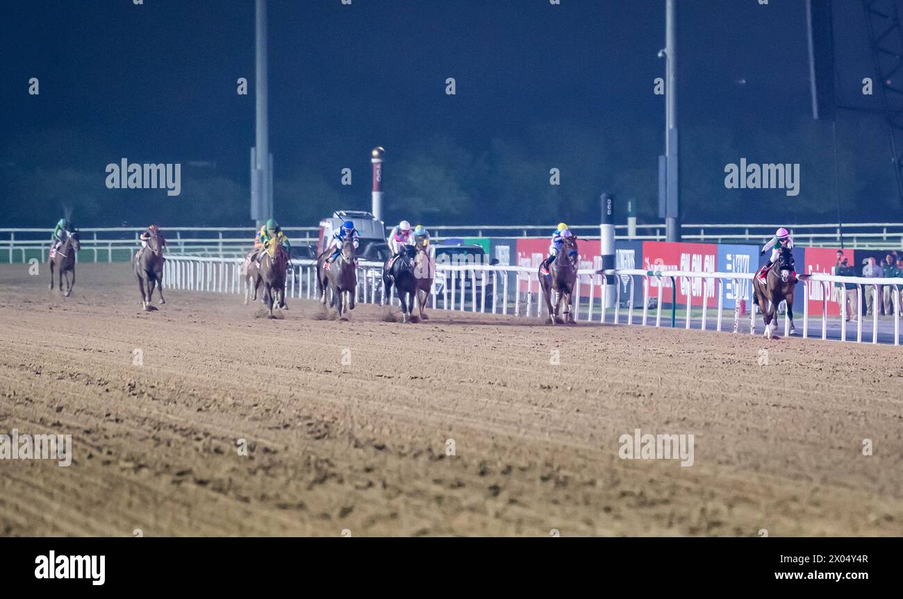 Laurel River et Tadhg O'Shea ouvrent la voie à la Coupe du monde Emirates Dubaï 2024, hippodrome de Meydan, 30/03/24. Crédit JTW Equine images / Alamy. Banque D'Images