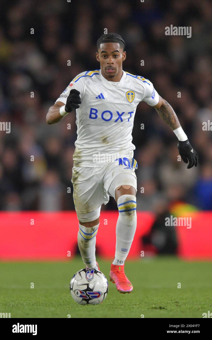 Le Crysencio Summerville de Leeds United lors du Sky Bet Championship match entre Leeds United et Sunderland à Elland Road, Leeds le mardi 9 avril 2024. (Photo : Scott Llewellyn | mi News) crédit : MI News & Sport /Alamy Live News Banque D'Images