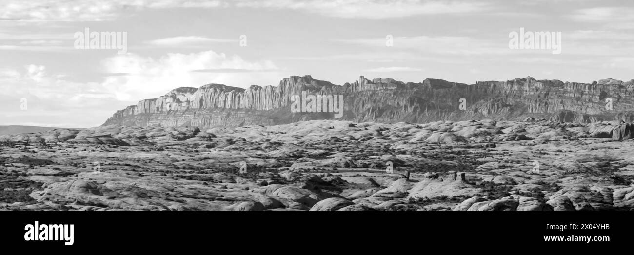 Parc national des arches image panoramique en noir et blanc Banque D'Images