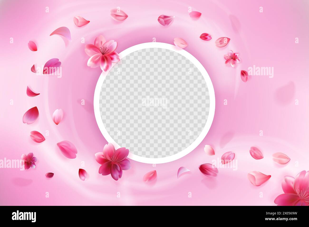 Vent avec des pétales de sakura tombants isolés sur fond rose. Illustration de Vecteur