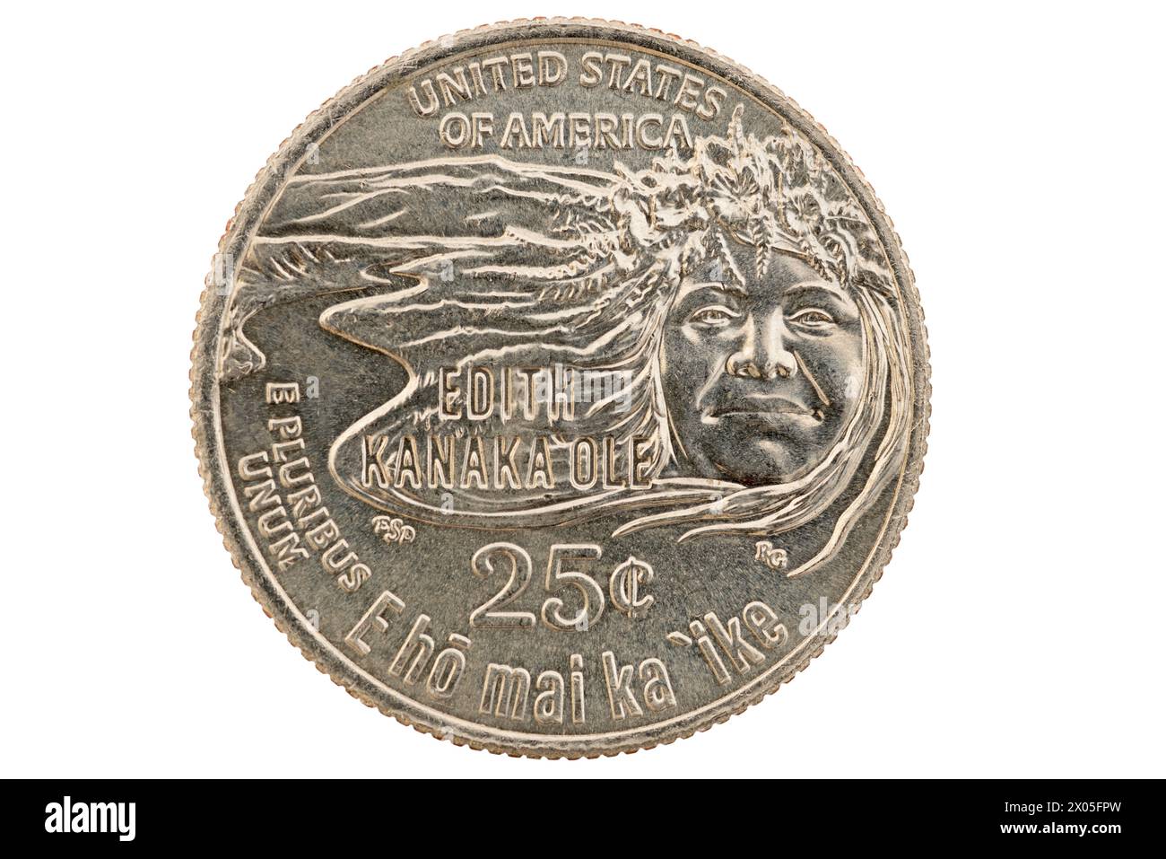 USA Edith Kanaka Ole pièce de monnaie commémorative isolée sur blanc Banque D'Images