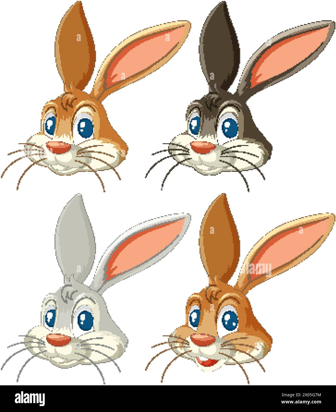 Quatre illustrations vectorielles de visages de lapin mignons Illustration de Vecteur