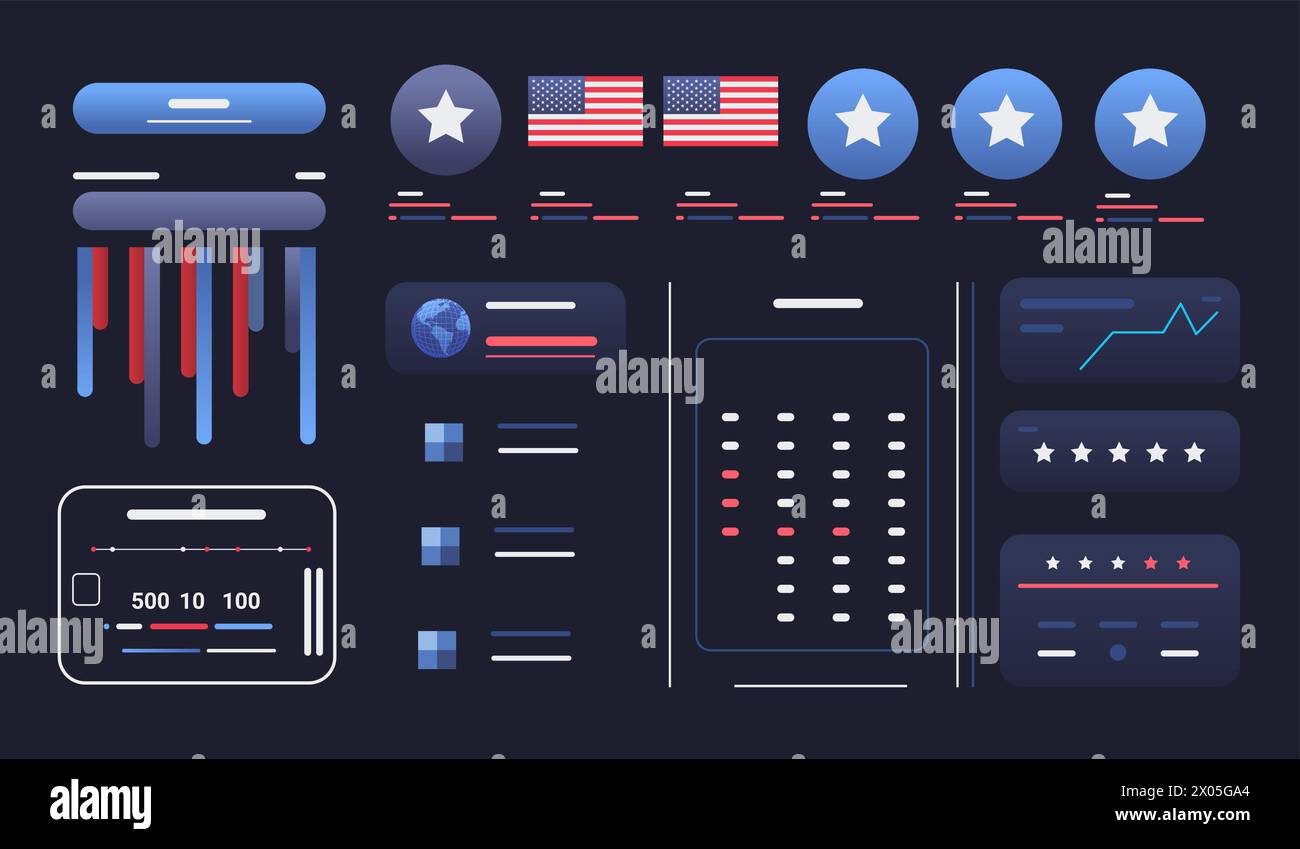 Bannière statistique de l'élection présidentielle américaine avec infographies statistiques de campagne électorale américaine avec carte et graphiques de données Illustration de Vecteur