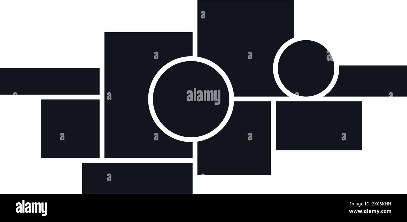 Moodboard ou modèle de collage photo. Arrangement de grille d'art en mosaïque noire. Composition de cadres photo avec cercles. Concept de conception de disposition de galerie murale pour la présentation, affiche, maquette, bannière. Vecteur Illustration de Vecteur
