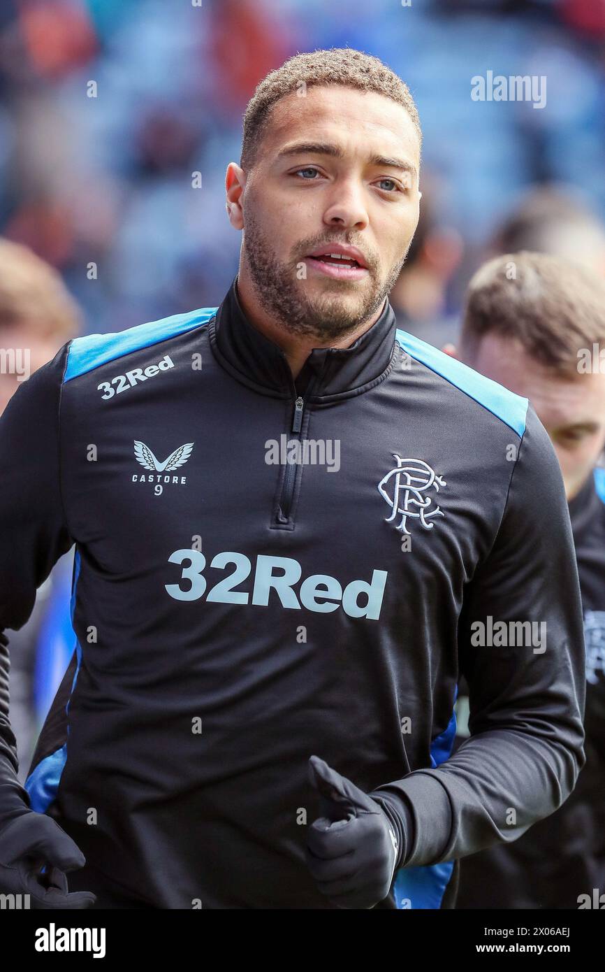CYRIEL Dessers, footballeur professionnel, joue actuellement pour le Rangers FC, Glasgow. Image prise lors d'un échauffement et d'une séance d'entraînement avant match. Banque D'Images