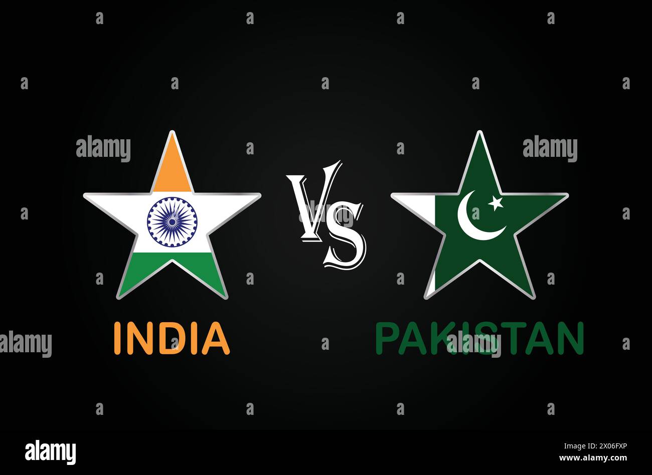Inde VS Pakistan, concept de match de cricket avec illustration créative du drapeau des pays participants Batsman et Stars isolés sur fond noir Illustration de Vecteur