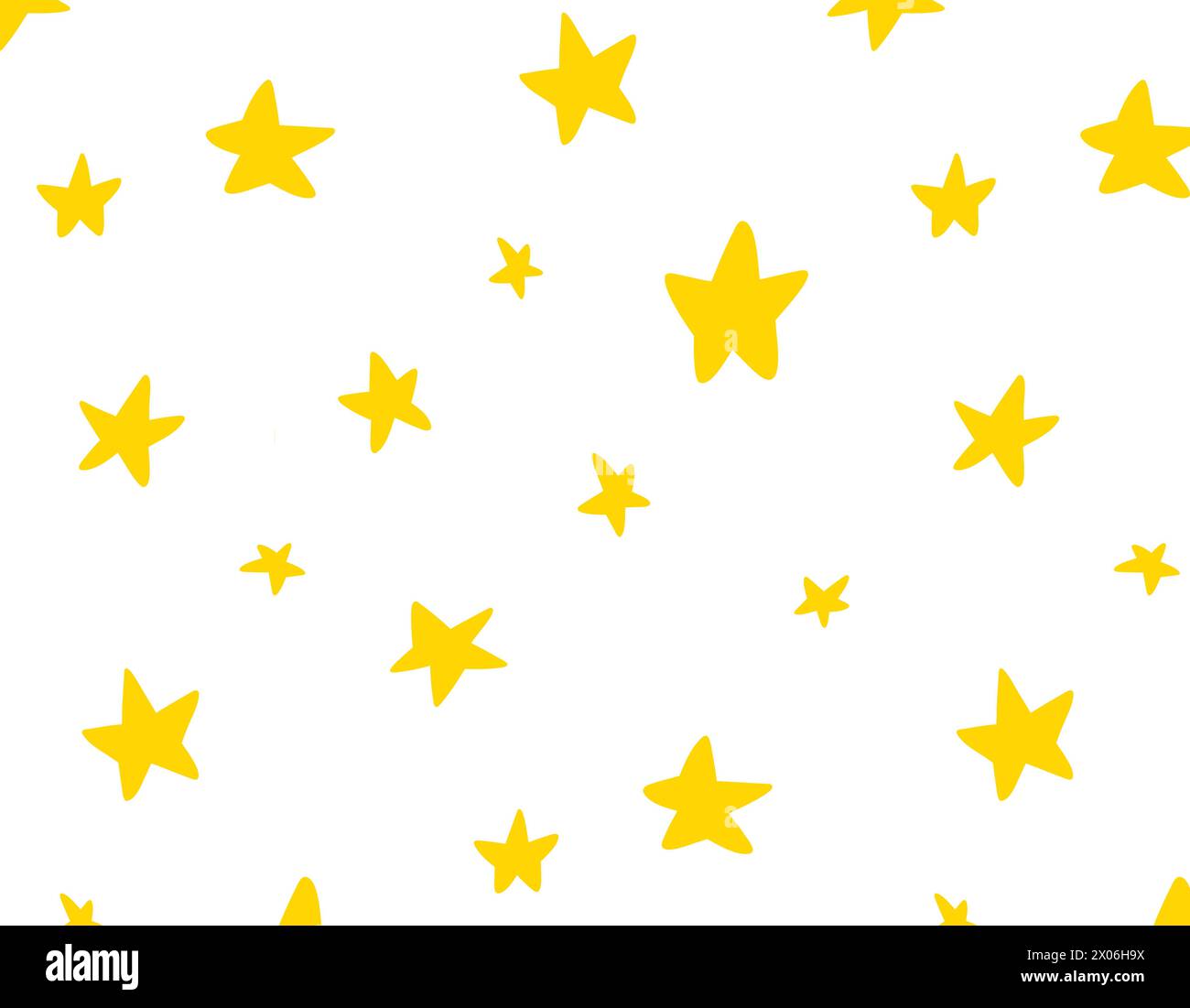 Motif abstrait sans couture d'étoiles jaunes sur le côté. Étoiles dessinées sur un fond blanc. Cosmos technologie pour le papier, l'emballage et les tissus. Illustration de Vecteur