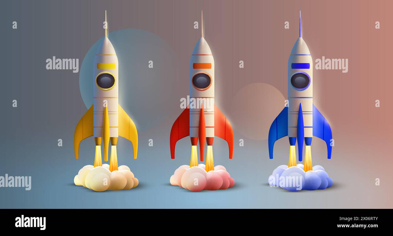 Démarrage d'espace de fusée, couverture d'idée créative, site web de page d'atterrissage, vecteur Illustration de Vecteur