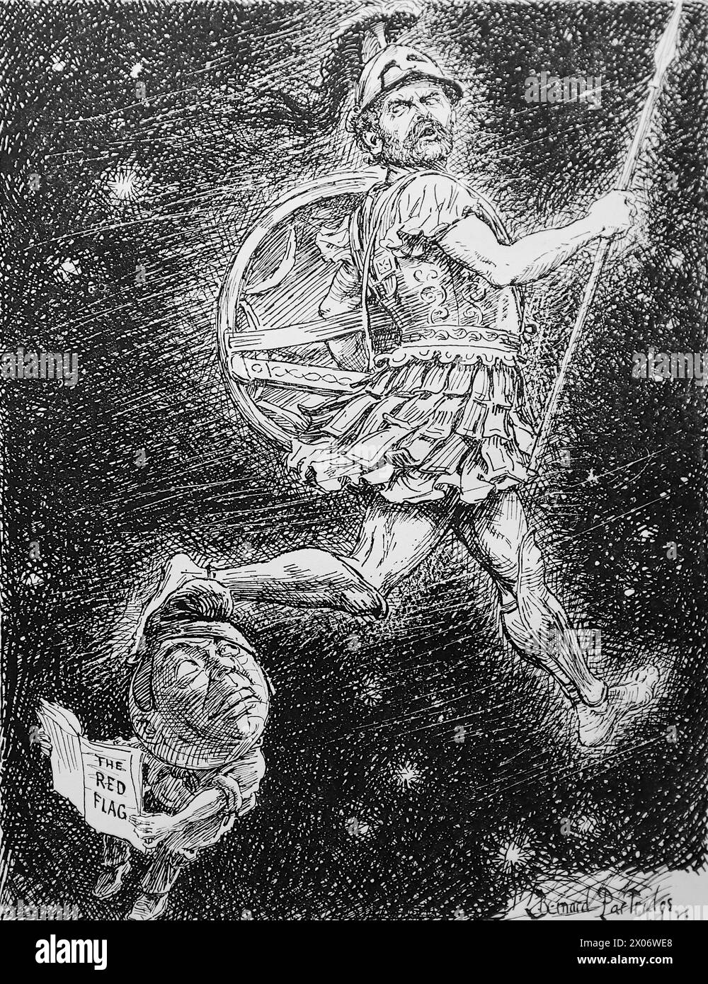 Emporté par Bernard Partridge, le 3 septembre 1924, faisant référence à la terre étant la planète rouge en raison de la montée du communisme. Photographie tirée d'un dessin au trait imprimé à l'origine dans le périodique Punch and London Charivari en 1924. C’est un bon exemple des artistes habiles et de l’humour et de la satire de l’époque. Banque D'Images