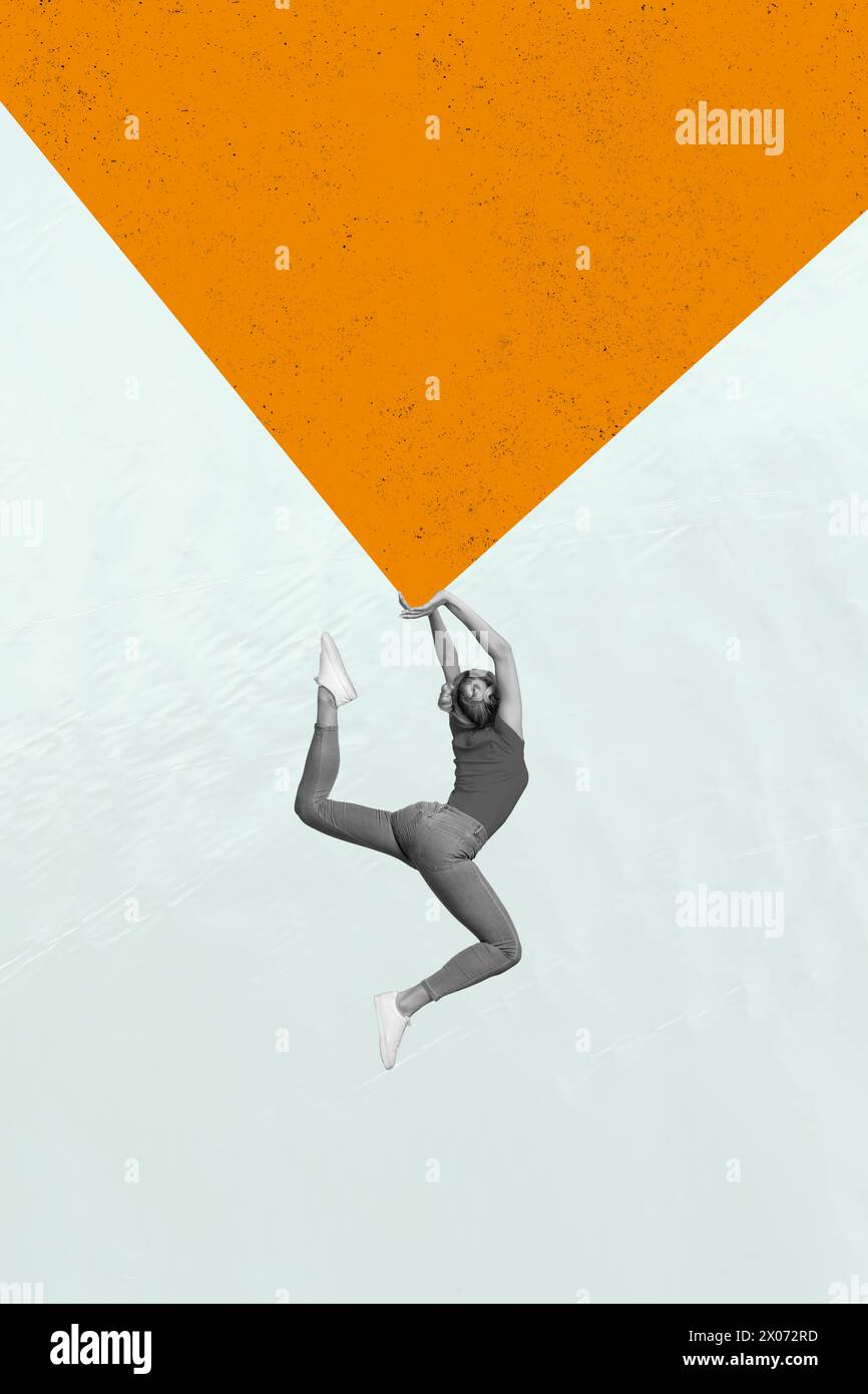 Affiche de collage photo verticale jeune gymnaste de saut fille flexible effectuer l'exercice étirant la danse ballerine sportive Banque D'Images