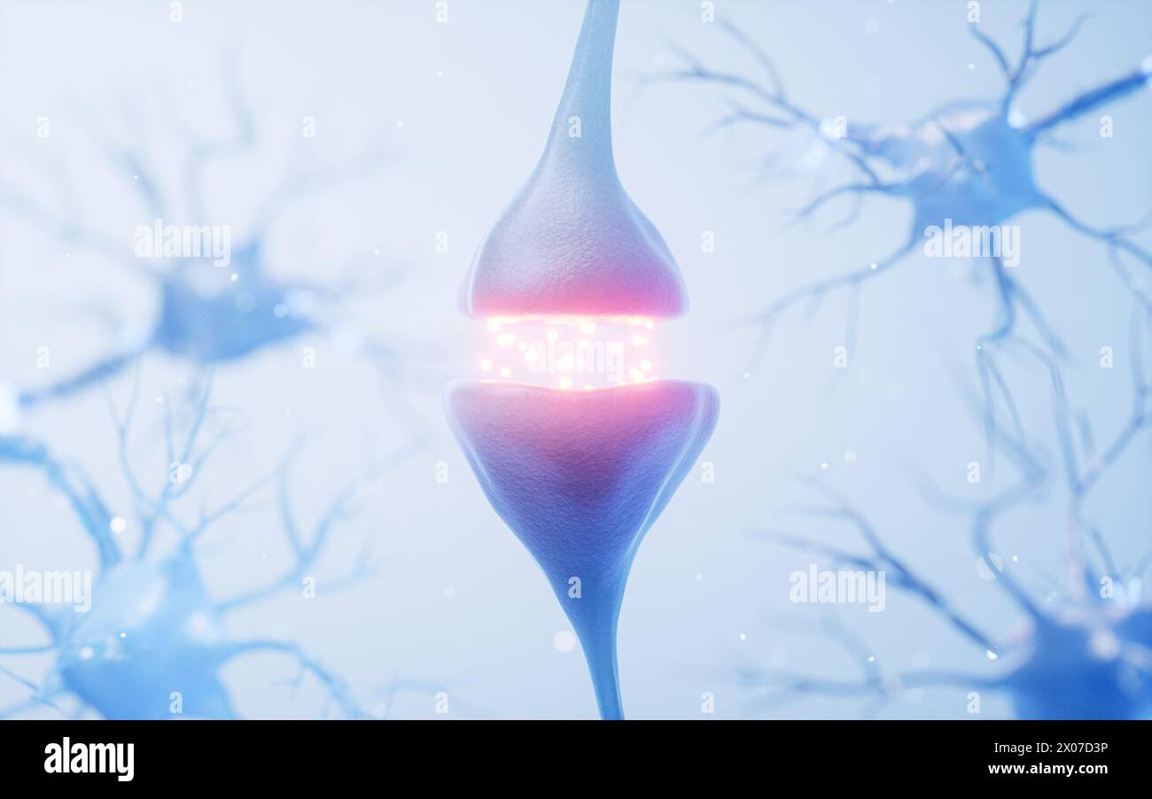 Biologie cellule nerveuse avec concept biomédecine, rendu 3D. Illustration 3D. Banque D'Images