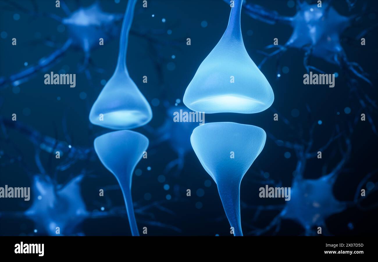 Biologie cellule nerveuse avec concept biomédecine, rendu 3D. Illustration 3D. Banque D'Images