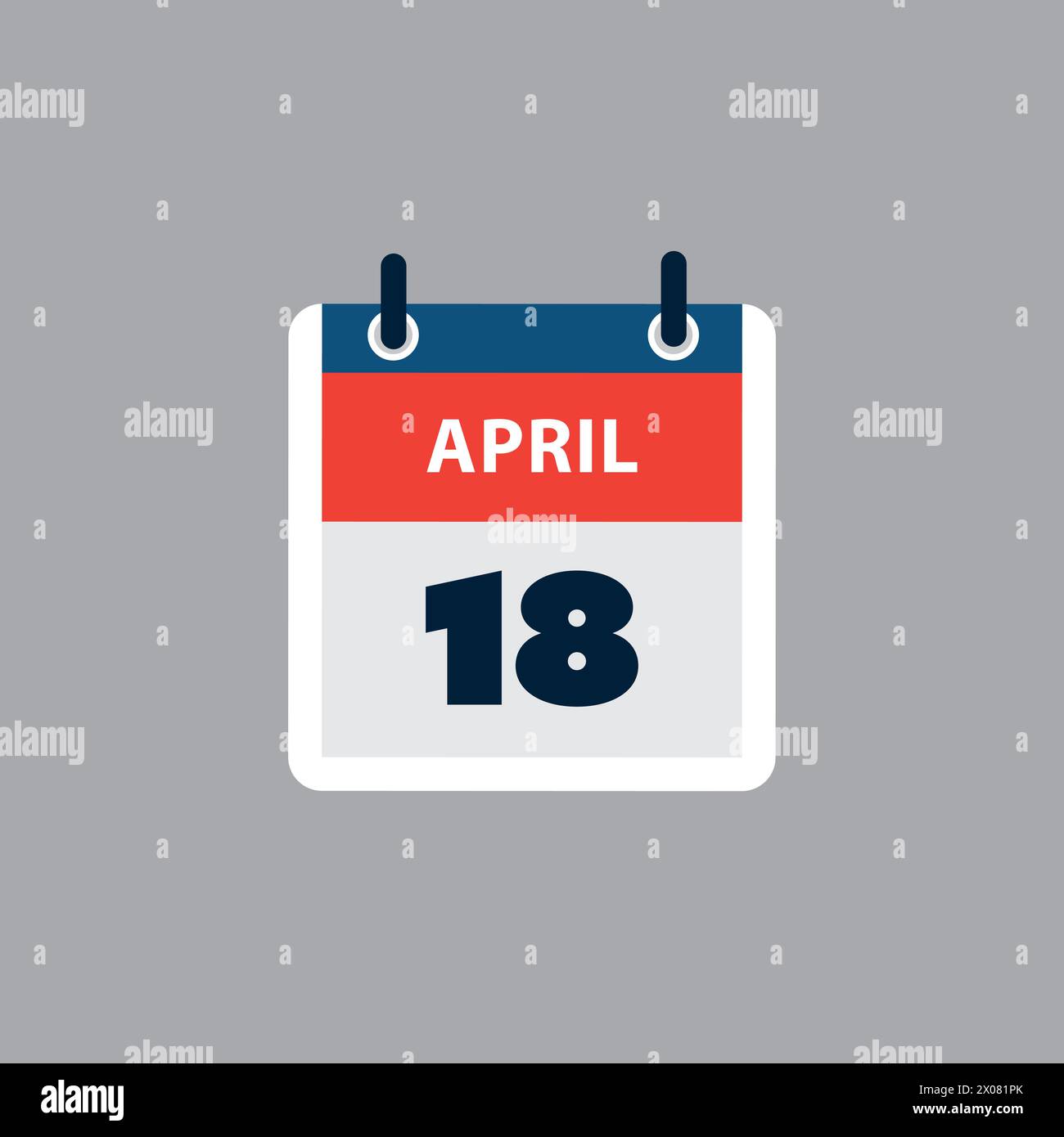 Page de calendrier simple pour le jour du 18 avril - bannière, Design graphique isolé sur fond gris - élément de conception pour le Web, Flyers, affiches, utile pour Illustration de Vecteur