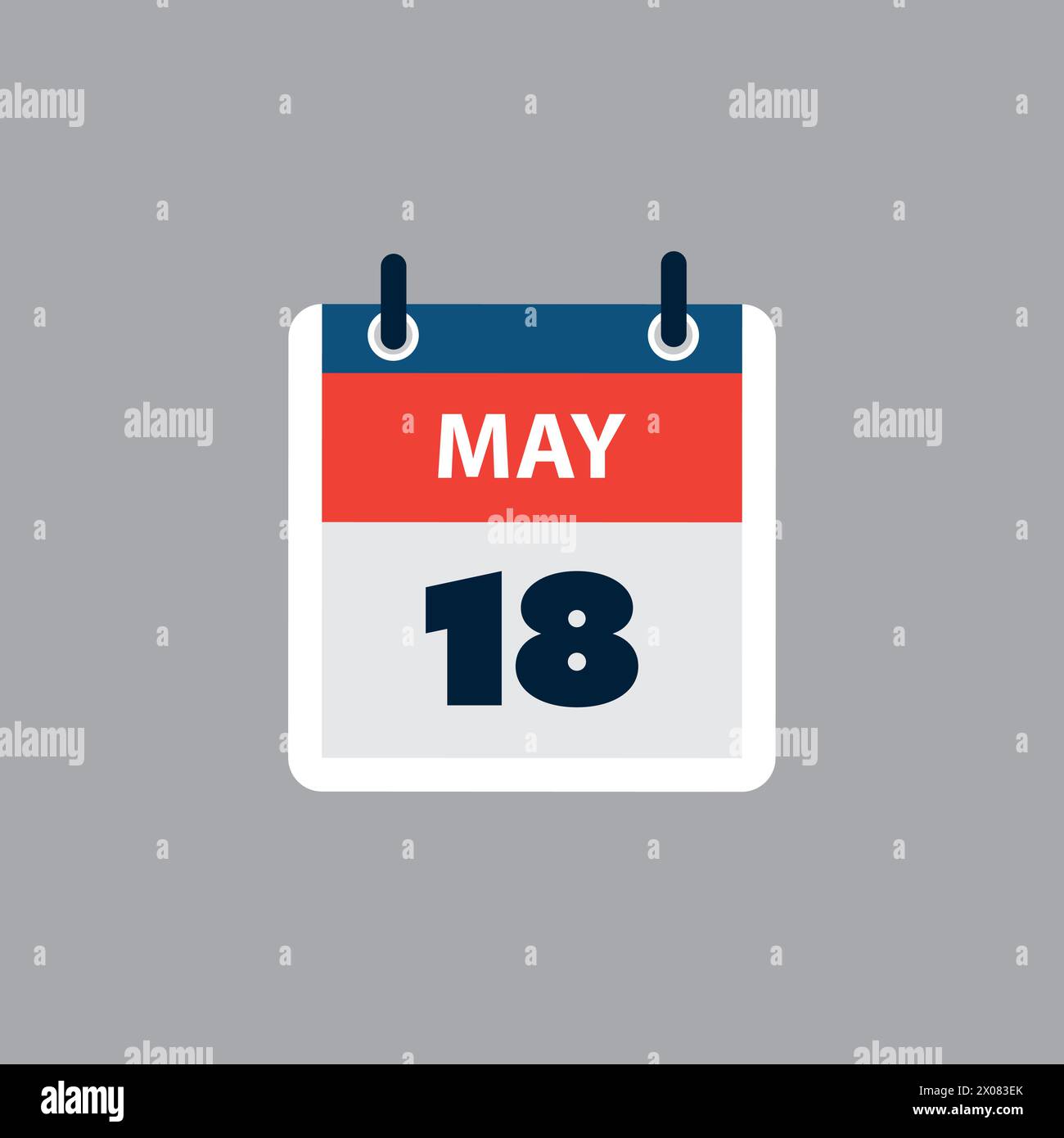 Page de calendrier simple pour le jour du 18 mai - bannière, Design graphique isolé sur fond gris - élément de conception pour le Web, Flyers, affiches, utile pour de Illustration de Vecteur