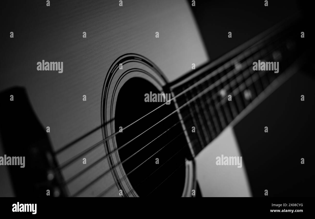 Gros plan de guitare acoustique.fond de musique Banque D'Images