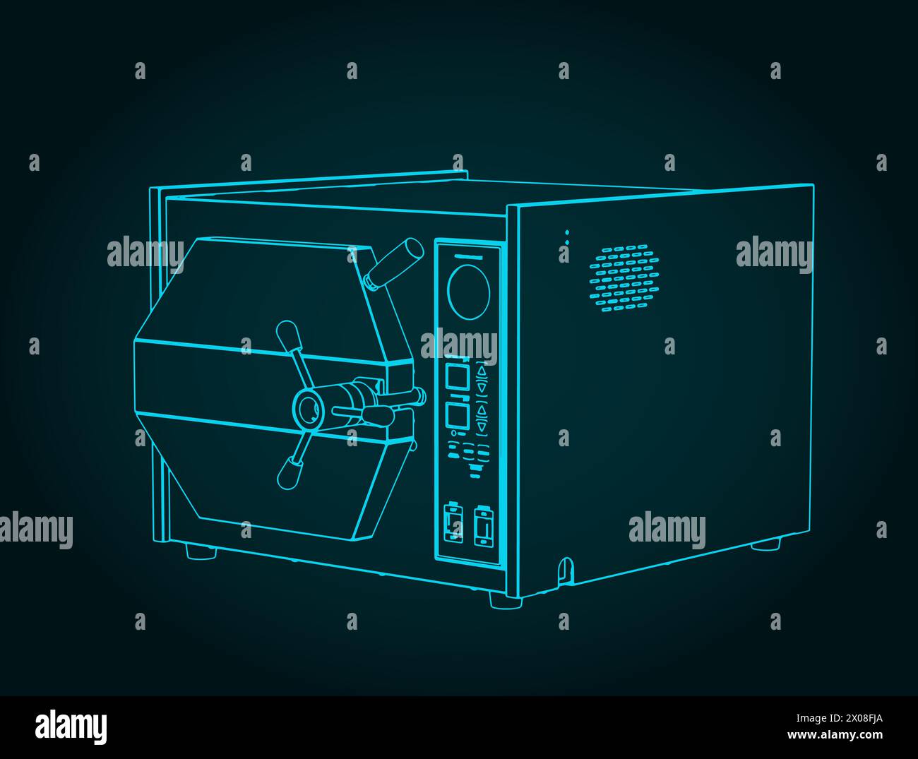 Illustration vectorielle stylisée du plan isométrique de l'équipement de laboratoire de stérilisateur d'autoclave Illustration de Vecteur