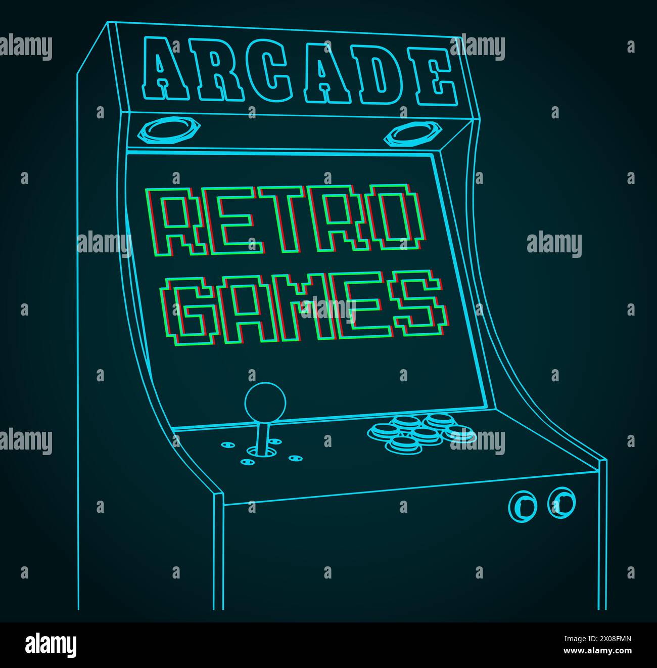 Illustrations vectorielles stylisées d'une armoire de jeux d'arcade rétro Illustration de Vecteur