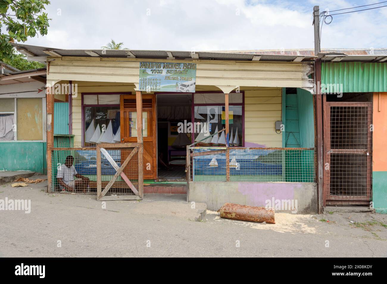 Magasin de fabricant de bateaux modèles Mauvin, Port Elizabeth, île de Bequia, St Vincent et les Grenadines, Caraïbes Banque D'Images